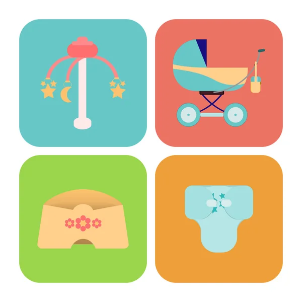 Artículos para bebés, iconos para niños — Vector de stock