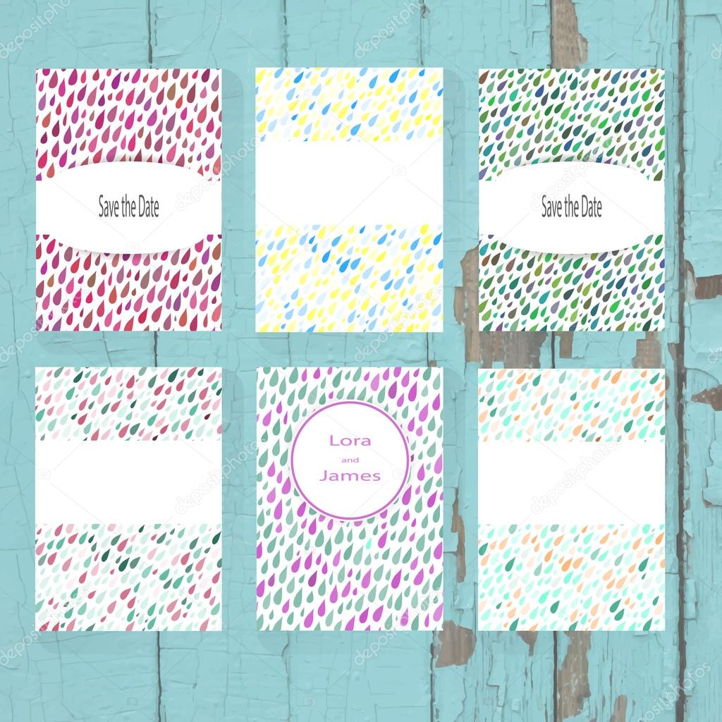Set of greeting cards with Rainy Patterns