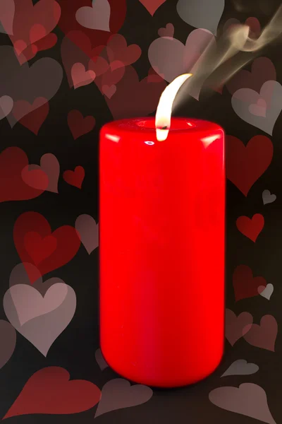 red candle and hearts