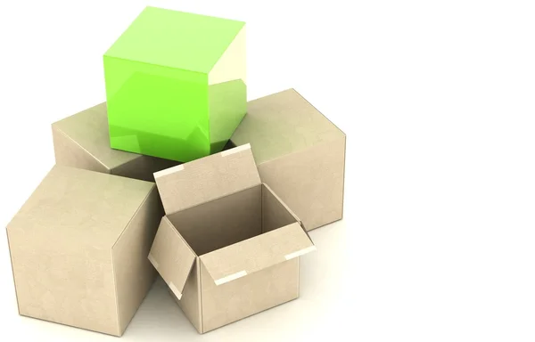 Caixa de papelão de renderização 3D — Fotografia de Stock