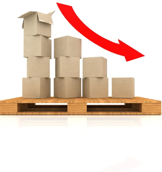 Cardboard boxes and a line graph concept — Stock Photo, Image