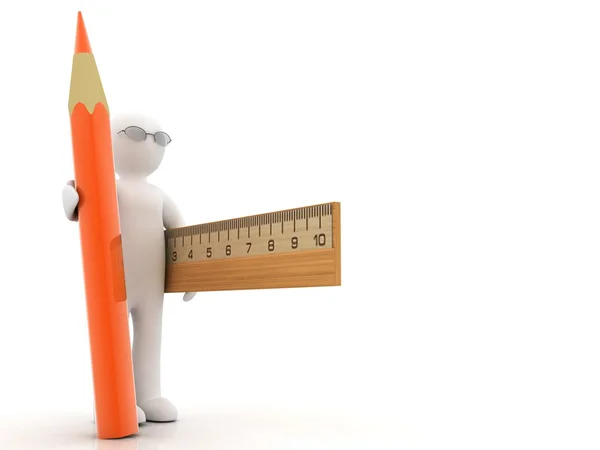 3d people concept ruler and pencil — Stock Photo, Image