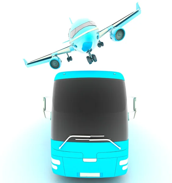 Avião e ônibus 3d — Fotografia de Stock