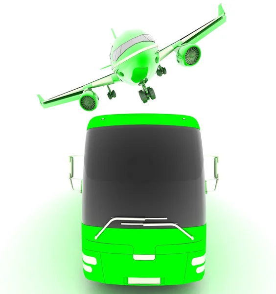 Vliegtuig en 3d-bus — Stockfoto