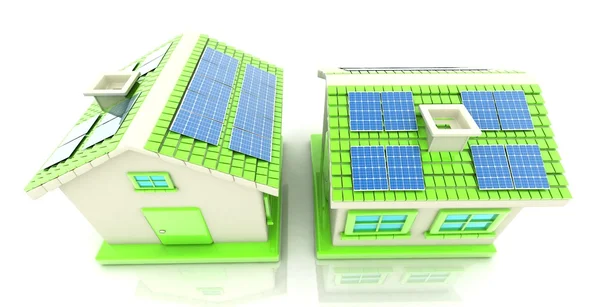 Concept - 3D-huis met zonnepanelen — Stockfoto