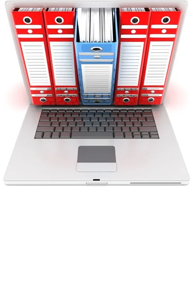 Laptop mit Ordnern Konzept 3d — Stockfoto