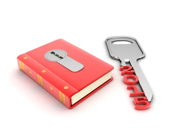 3d anahtar kavramı ile kırmızı kitap — Stok fotoğraf