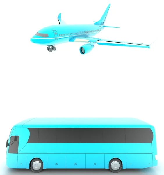 Airplane and bus Airplane and bus — Stock Photo, Image