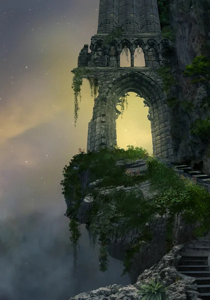 Fantasy gate ruin on a mountain — Stock Photo, Image