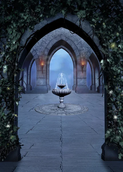 Fantasy font in a castle at night — Stock Photo, Image