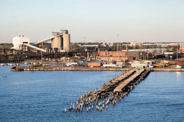Late Afternoon View Norfolk City Industrial Area Broken Wooden Pier — Stock Photo, Image