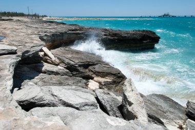 Büyük Bahama adasının yıpranmış kıyılarına vuran dalga.