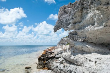 Asılı kaya manzarası, Büyük Türk adasındaki aşınmış kıyı şeridi (Türkler ve Caicos Adaları)).