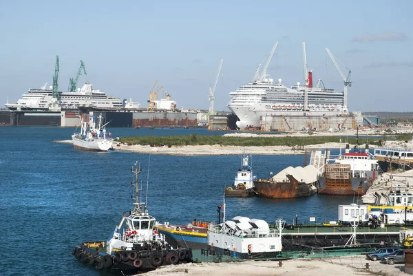 Het Uitzicht Haven Van Grand Bahama Eiland Met Cruiseschepen Een — Stockfoto