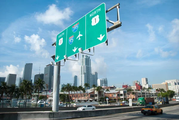 Reggeli Kilátás Macarthur Causeway Híd Vezet Miami Belváros Bejáratához Florida — Stock Fotó