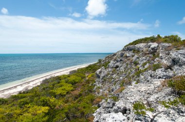 Geniş sahil manzarası ve tepenin zirvesi, Büyük Türk adasının en yüksek noktası (Turks ve Caicos Adaları)).