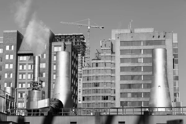 Vista Industrial Grandes Chaminés Perto Edifícios Cidade Vancouver Colúmbia Britânica — Fotografia de Stock
