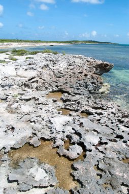 Büyük Türk adası kıyısındaki aşınmış manzara (Türkler ve Caicos Adaları).