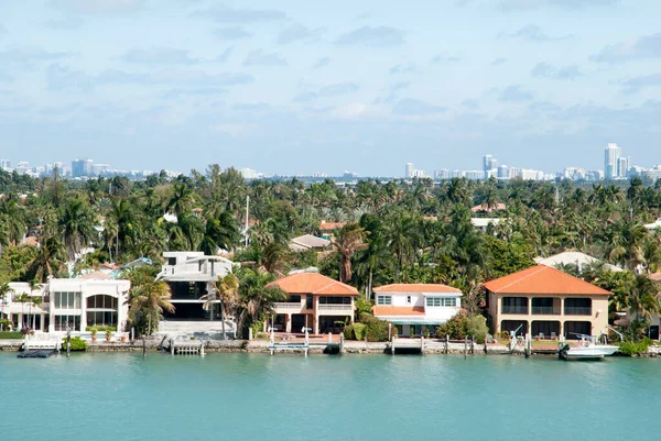 Vista Palm Island Residencial Horizonte Miami Beach Segundo Plano Florida — Foto de Stock