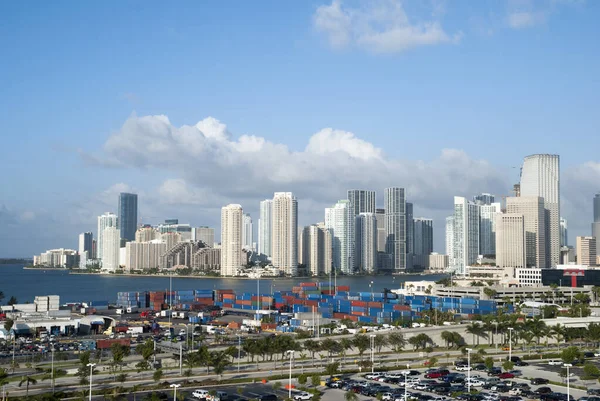 Vista Mattutina Del Porto Miami Skyline Del Centro Uno Sfondo — Foto Stock