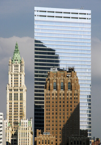 Old and modern architecture buildings standing side by side in Manhattan (New York City).