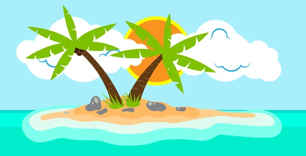 Allein Kokosnussinsel im Meer mit Abendsonne — Stockvektor