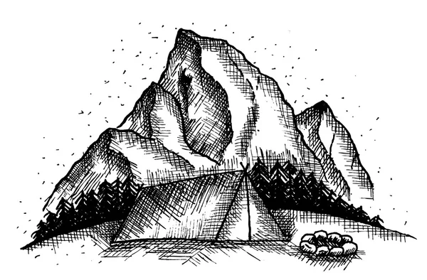 Kamperen in de heuvel skectch — Stockvector