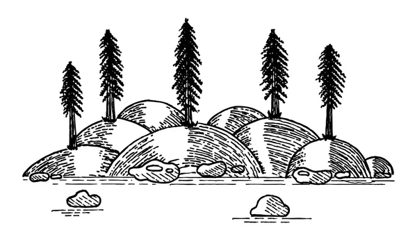 Isla de pino en el lago boceto — Archivo Imágenes Vectoriales