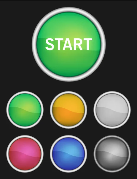 6 color buttons with white border and 3d look — ストックベクタ