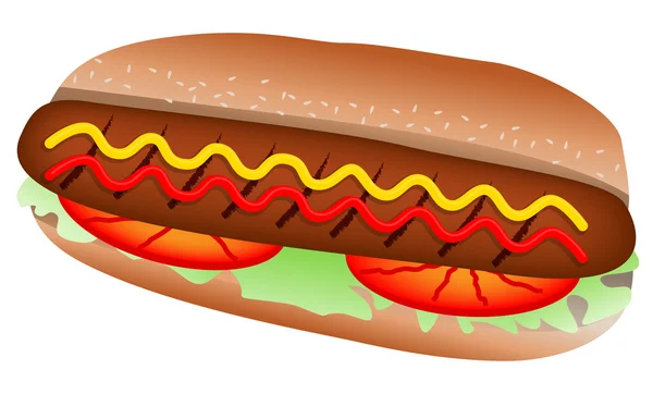 Hot dog con ketchup y musa — Vector de stock