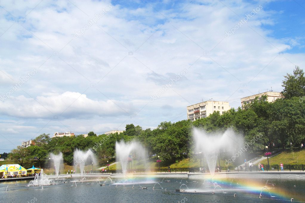 Fountains in the city ponds