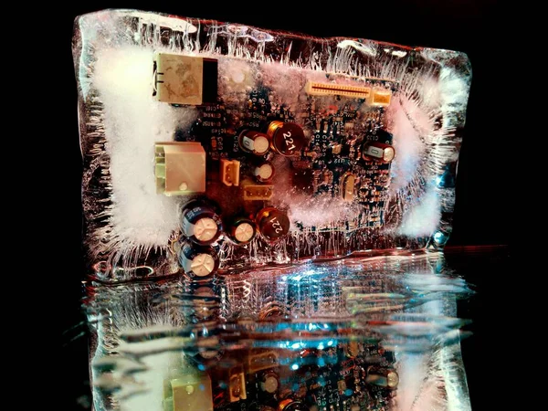 creative macro photography of an electrical circuit board glowing in the dark like a night city