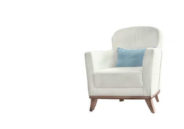 White Armchair Turquoise Cushion White Background — Stock Photo, Image