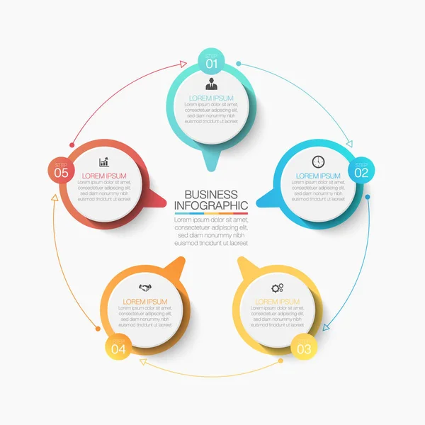 Círculo Empresarial Iconos Infografía Línea Tiempo Diseñados Para Elemento Hito — Vector de stock