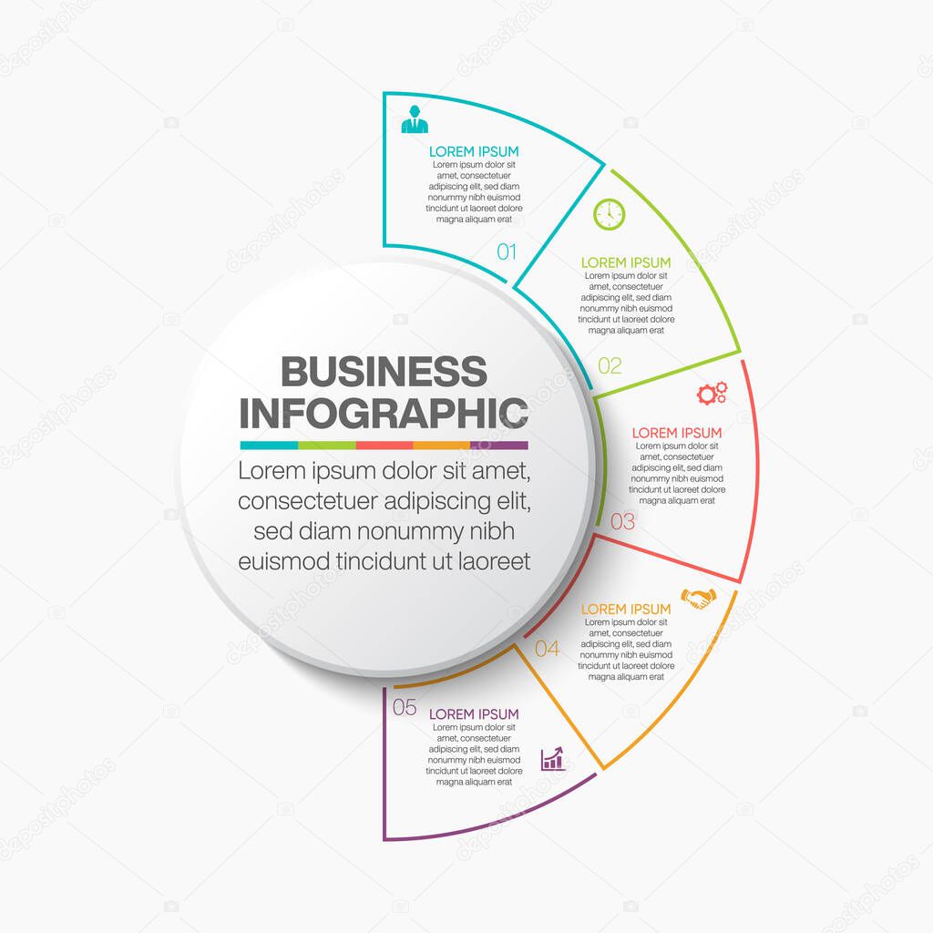 Presentation Business circle infographic template with 5 options.