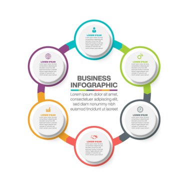 Sunum İş Çemberi 6 seçenekli bilgi şablonu.