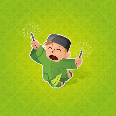 Vector -boy celebrating Hari Raya Aidilfitri clipart