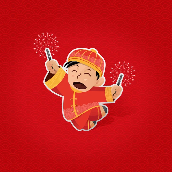 Chinese jongen vieren Chinese New Year — Stockvector