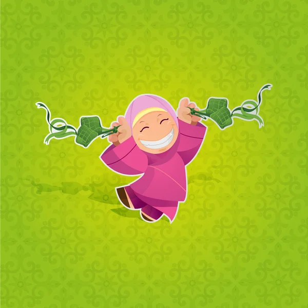 Vector - Girl celebrating Hari Raya Aidilfitri — Stock Vector