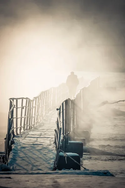 Ponte rio inverno geada — Fotografia de Stock