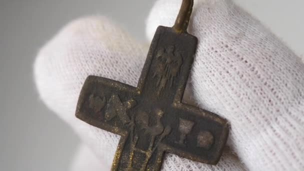 Crucifix archaeological find — Stock Video