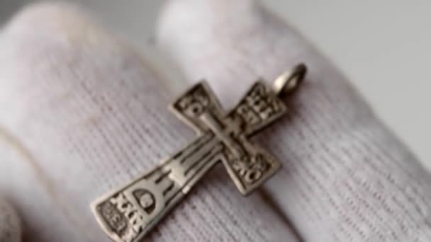 Pectoral cross archaeological find — Stock Video