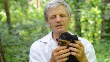 arka plan bulanık köpek yakın çekim yaşlı adamla