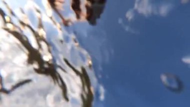 Soyut alt görünüm akan su arkaplanı mavi gökyüzü