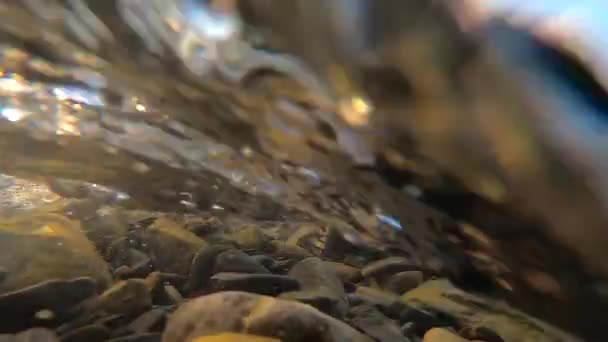 Vatten rinner i en bergsflod — Stockvideo