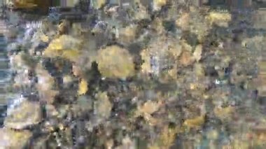 Doğal arka plan. Sığ bir nehrin dibindeki taşların üzerinden sular akar.