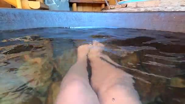 Chan in mountain. Large cauldron, tub or pool with hot or warm mineral water. — Stock Video