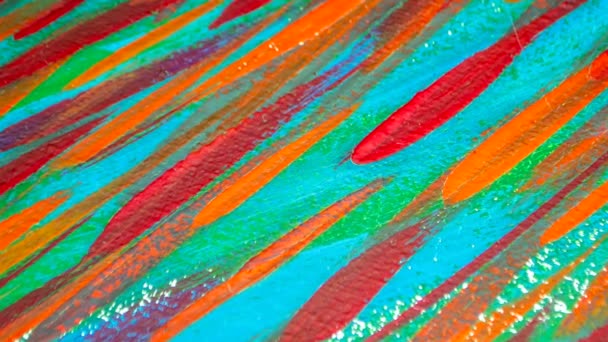 Bright varied art background of colored lines of brush strokes made paint — Stock Video