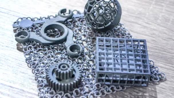 Objekt tryckt på pulver 3D-skrivare från polyamidpulver närbild — Stockvideo