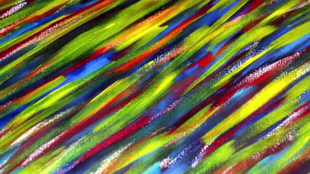 Wiele kolorowych kolorowych linii malarskich narysowanych na płótnie zbliżenie. — Wideo stockowe